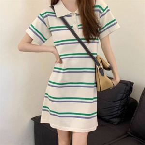 원피스 카라 패션 의류 미니 데일리 반팔 스트라이프 DHH-E92