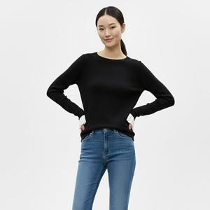 샵앤) 여성 라운드 소매 쉬폰 레이스 무지 니트티 BOM-WKN-20830-블랙