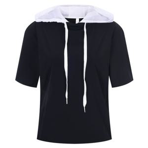 샵앤) SS프리미엄 여성 밑단스트링 스판 반팔 후드 티셔츠 LB-WSH-20523-블랙