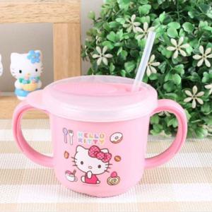 헬로키티 흘림방지 스텐 양수 빨대컵