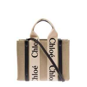 CHLOE 가죽과 리넨 캔버스 소재의 어깨끈과 리본이 돋보이는 39Woody39 멀티컬러 토트백 여성 Chlo CHC22AS397I2691J