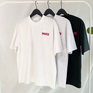 남자 여름 웨이브 백프린팅 반팔 티셔츠 RM-TSH-Q037-백멜란지