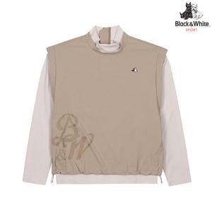 [블랙앤화이트]여성 우븐 레이어드 하이넥 티셔츠 9224LXSP_BEIGE