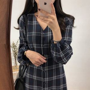 원피스 의류 가을 패턴 체크 데일리 OPC006N 여성 단추 데일리