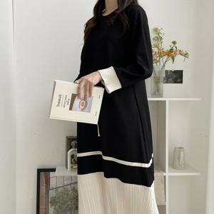 샵앤) 국산 여성 라운드 배색주름 임부 롱원피스 LL-WDR-4852-블랙