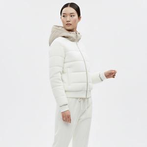 샵앤) 여성 하이넥 투톤 배색 방한 패딩 긴팔 후드 집업 점퍼 SH-WJP-20827-아이보리