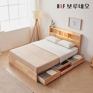 보루네오하우스 프라임 컴피 LED 원목 수납침대 Q+40T FO6519