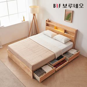 보루네오하우스 프라임 휴 LED 원목 수납침대 Q+독립 FO6508