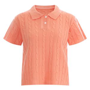 샵앤) 국산 여성 카라 꽈배기 반팔 니트티 BOM-WKN-11884-오렌지