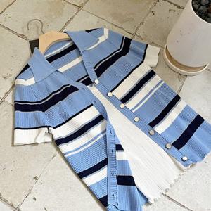 샵앤) 티티 여성 카라 반팔 니트 가디건 BONG-WCD-3412-블루