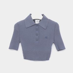 꾸레쥬 25SS 카라 크롭 반팔 여성 니트 125MP0046FI0001 7095