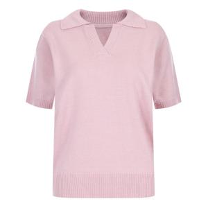 샵앤) 국산 여성 슬릿 카라넥 무지 3컬러 반팔 니트 티셔츠 BOM-WKN-20409-핑크