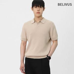 남성 여름 오픈 카라 골지 반팔니트 BRE033