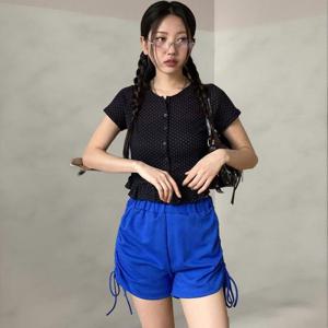 [다잇템]여자 면혼방 스트랩 고무줄 잔주름 반바지