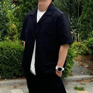 아디다스 공용 에센셜 시어서커 반팔 블랙 셔츠 JD2455