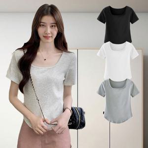 샵앤) 여성 U넥 베이직 여름 반팔 무지 티셔츠 WLD-WSH-SIS827