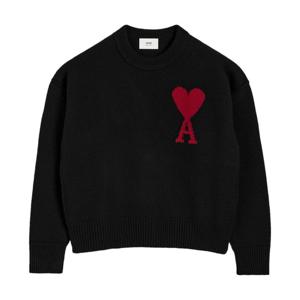 [국내배송] 아미 니트 스웨터 빅 하트 오버사이즈 커플 블랙 BFUKS006018009