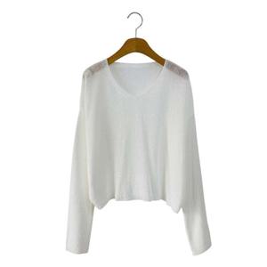 샵앤) 국산 여성 V넥 쿨링 부클 긴팔 심플 니트 티셔츠 JLE-WKN-4426-아이보리