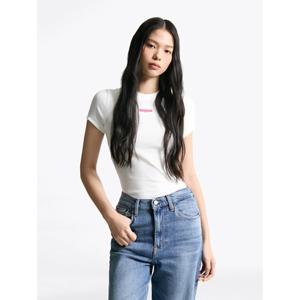 [타미진] T32F6TTO10TWT1 여성 슬림 라벨 골지 반팔 티셔츠