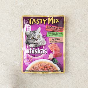 위스카스 테이스티믹스 씨푸드&칵테일&미역 그레이비 파우치 70g 고양이 사료