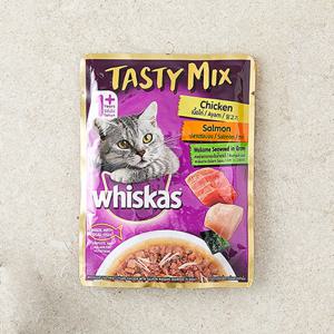 위스카스 테이스티믹스 닭고기&연어&미역 그레이비 파우치 70g 고양이 사료