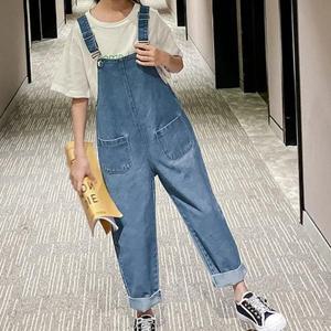 [다미주니어]배기핏멜빵바지 주니어멜빵통바지 초등여아 댄스배기팬츠 데님