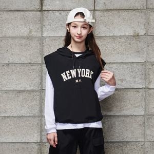 [에꼴리에] 여자 가을이월 나일론스판 크롭 후드조끼(24C0781)