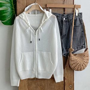 샵앤) 여성 여름 비치룩 긴팔 후드 니트 집업 가디건 BONG-WCD-4516-아이보리