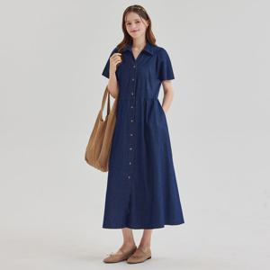 [포커스]오픈 카라 윙소매 데님 롱 원피스 PBBF5M1OP3471