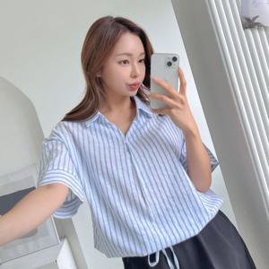 [옷자락]여자 오픈넥 면원단 빅사이즈 줄지 SS 드로우코드 남방