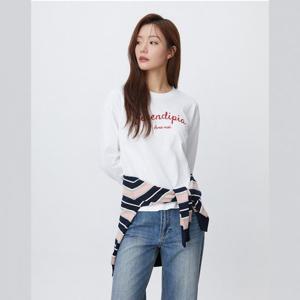 플라스틱아일랜드  (PR3CL962) 레터링 자수 긴팔 티셔츠