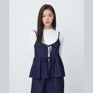 플라스틱아일랜드  (PR3DV831) 리본여밈 데님 뷔스티에 베스트