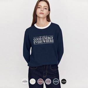 지오다노 395914 여성 가을 오버핏 라운드넥 그래픽 프린트 긴팔 면 티셔츠 05395914