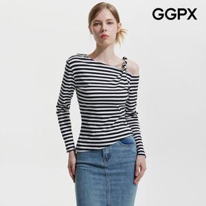 [지지피엑스]원 포인트 오프숄더 스트라이프 티셔츠 GP9TS021F