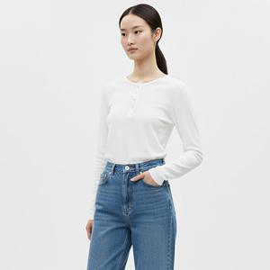 샵앤) 국산 여성 반단추 라운드 면100 긴팔 티셔츠 DAI-WSH-20868-화이트