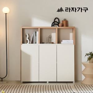 라자가구 레이 3단 1200 낮은 수납 책장 도어형