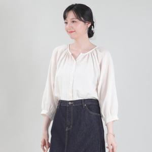 [애비뉴투지]셔링 린넨 봄 여름 퍼프소매 블라우스 B09411