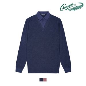 [크로커다일] 셔츠카라 솔리드 레이어드티 CDAA6TS3434