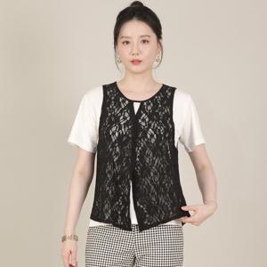 [애비뉴투지]레이스 시스루 앞트임 여성 봄 여름 숏 조끼 V08513