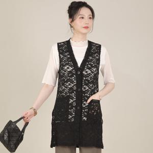 [애비뉴투지]레이스 시스루 단추 오픈 여름 롱 조끼 V08516