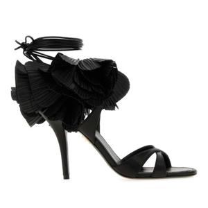 페라가모 블랙 가죽 에스트렐라 95 러플 샌들 01K6877876151C N