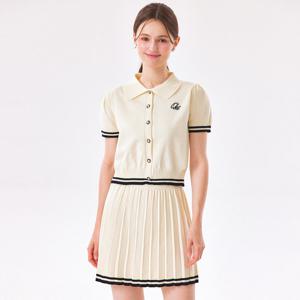 FOCUS   2SET 배색 오픈니트+플리츠 스커트 PBBF5M3KT2071