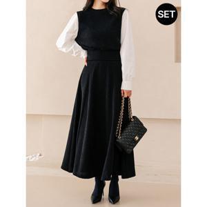 [모리스커밍홈]소매셔츠 니트지 스커트 셋업_M2509SE062C