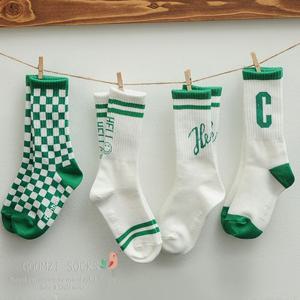 [꼼지]G그린헬로체커보드(4족)양말세트 장목 아동 주니어 숙녀