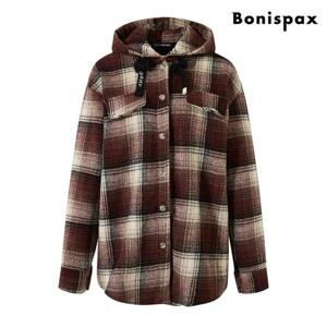 [보니스팍스]기모 체크 후드 데일리 긴팔 셔츠 (XP4BA049L0)