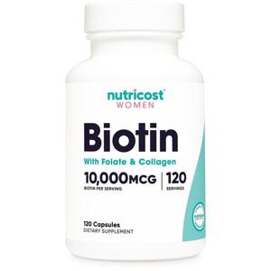 뉴트리코스트 여성용 비오틴 (엽산 앤 콜라겐 함유) 10X000 mcg 120 캡슐