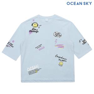 [오션스카이] 여아 멀티 그래픽 7부 롱티셔츠-CBJG5165C0D