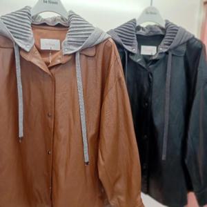 Latium HC06 스판 오버핏 라이더 레더 탈부착후드 점퍼형 가죽쟈켓 T2553jk01