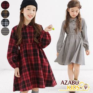 [아자브키즈] 로지 체크 원피스 긴팔 여아 아동 주니어