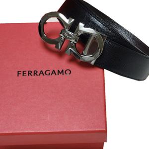 남성 페라가모 리버시블 어드저스터블 해머드 카프스킨 레더 간치니 벨트 블랙 테스타 디 모로 67A161-725421